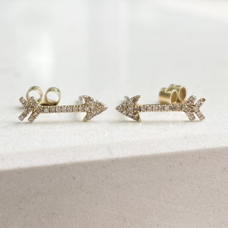 14k Yellow Gold and Diamond Arrow Post Earrings