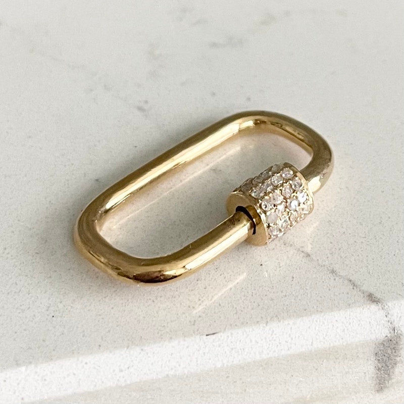 14k Yellow Gold Rectangular Diamond Carabiner Lock Charm