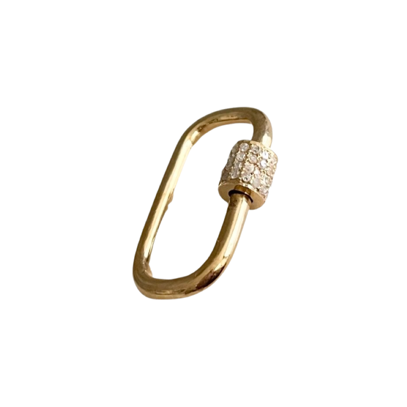 14k Yellow Gold Rectangular Diamond Carabiner Lock Charm