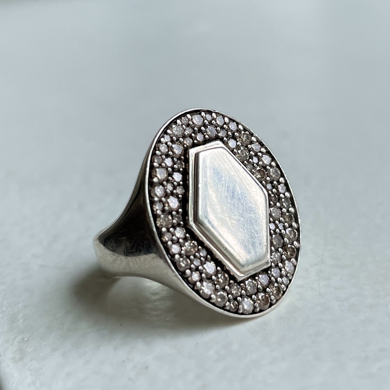 Walters Faith Sterling Silver Julian Champagne Diamond Signet Ring