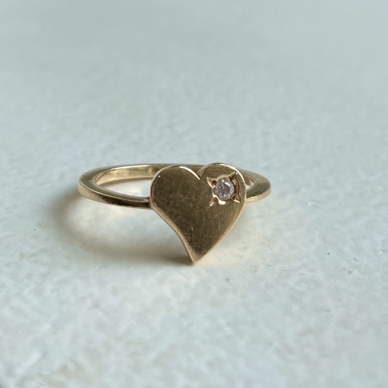 Nina Segal 14k Yellow Gold Heart with Diamond Ring