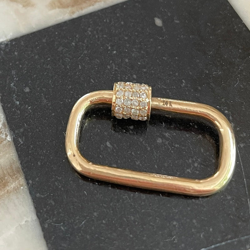 14k Yellow Gold Rectangular Diamond Carabiner Lock Charm
