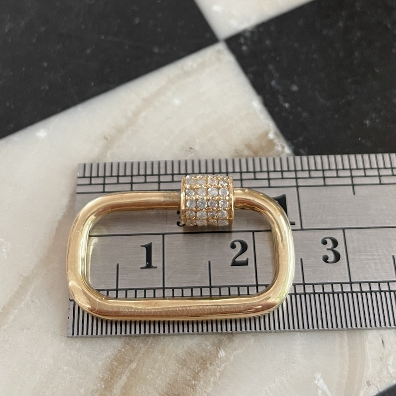 14k Yellow Gold Rectangular Diamond Carabiner Lock Charm