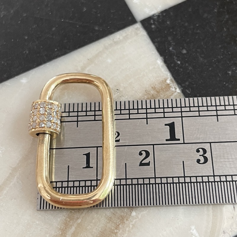 14k Yellow Gold Rectangular Diamond Carabiner Lock Charm