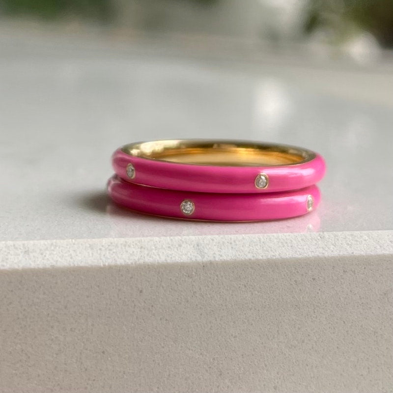14k Yellow Gold Fuchsia Enamel and Diamond Ring (2 of 2)