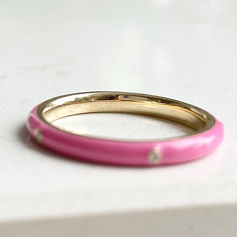 14k Yellow Gold Fuchsia Enamel and Diamond Ring (2 of 2)