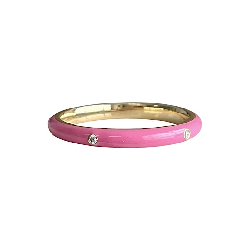 14k Yellow Gold Fuchsia Enamel and Diamond Ring (1 of 2)