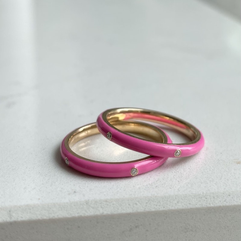 14k Yellow Gold Fuchsia Enamel and Diamond Ring (1 of 2)