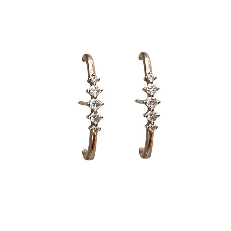 14k Rose Gold and 5 Diamond Lobe Half Hoops