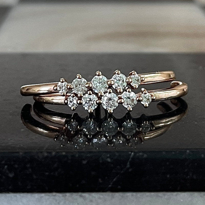 14k Rose Gold and 5 Diamond Lobe Half Hoops