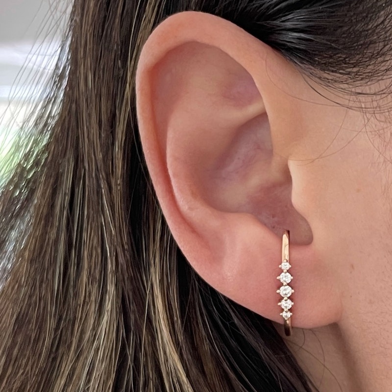 14k Rose Gold and 5 Diamond Lobe Half Hoops
