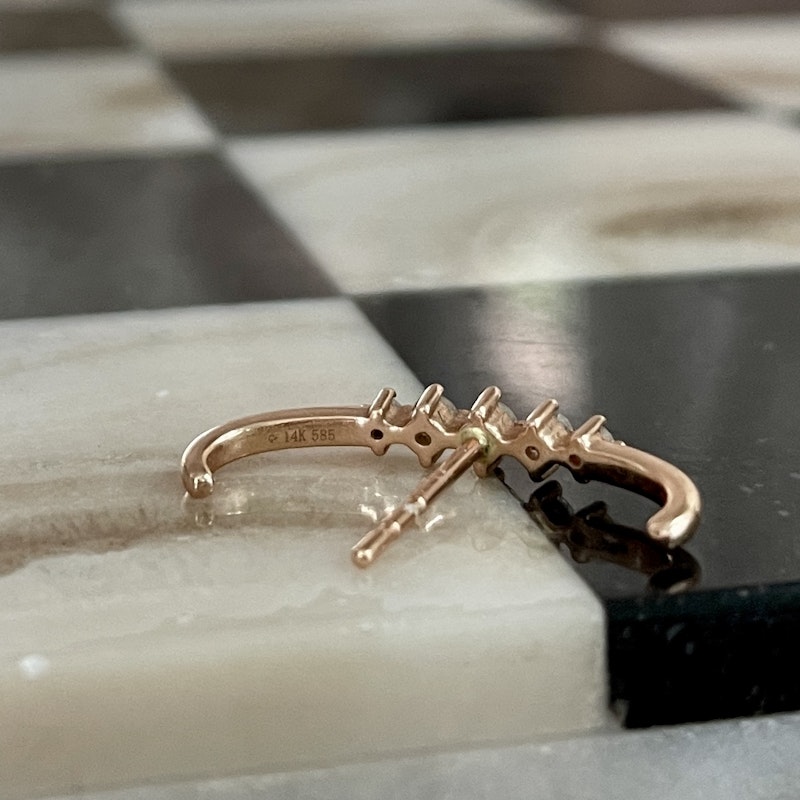 14k Rose Gold and 5 Diamond Lobe Half Hoops