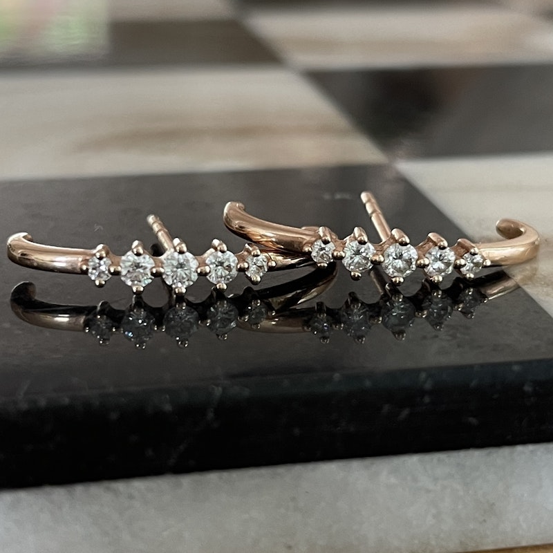 14k Rose Gold and 5 Diamond Lobe Half Hoops