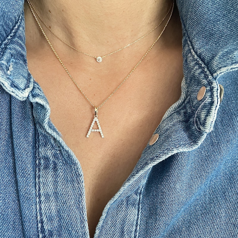 14k Yellow Gold and Diamond "A" Initial Pendant Necklace