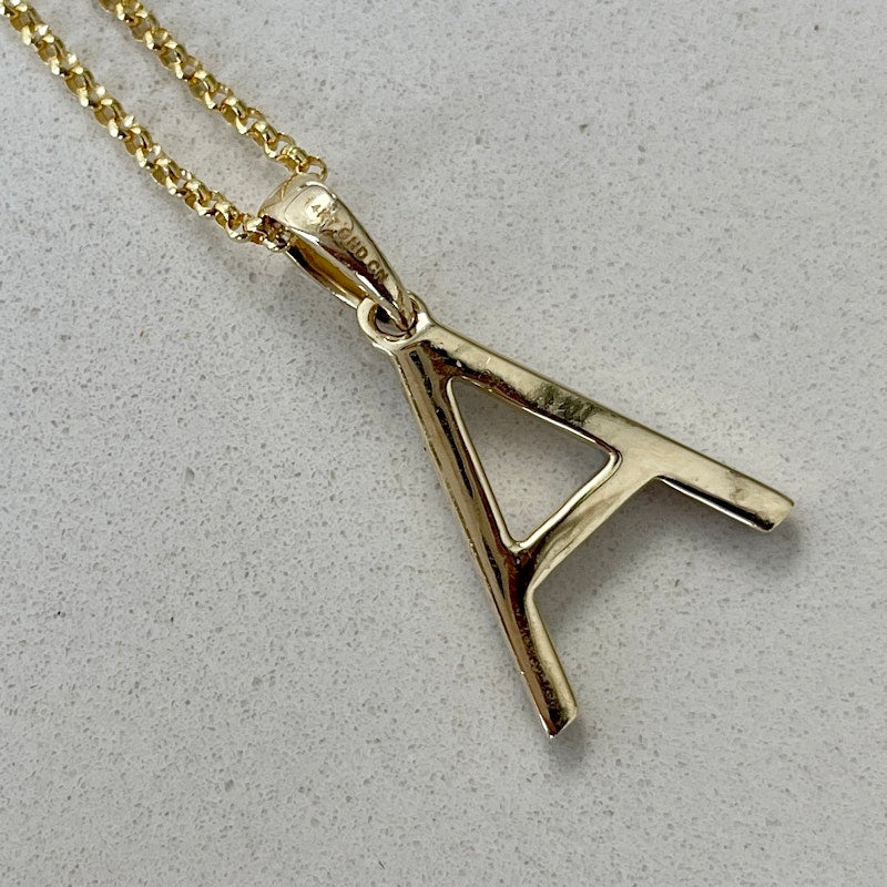 14k Yellow Gold and Diamond "A" Initial Pendant Necklace