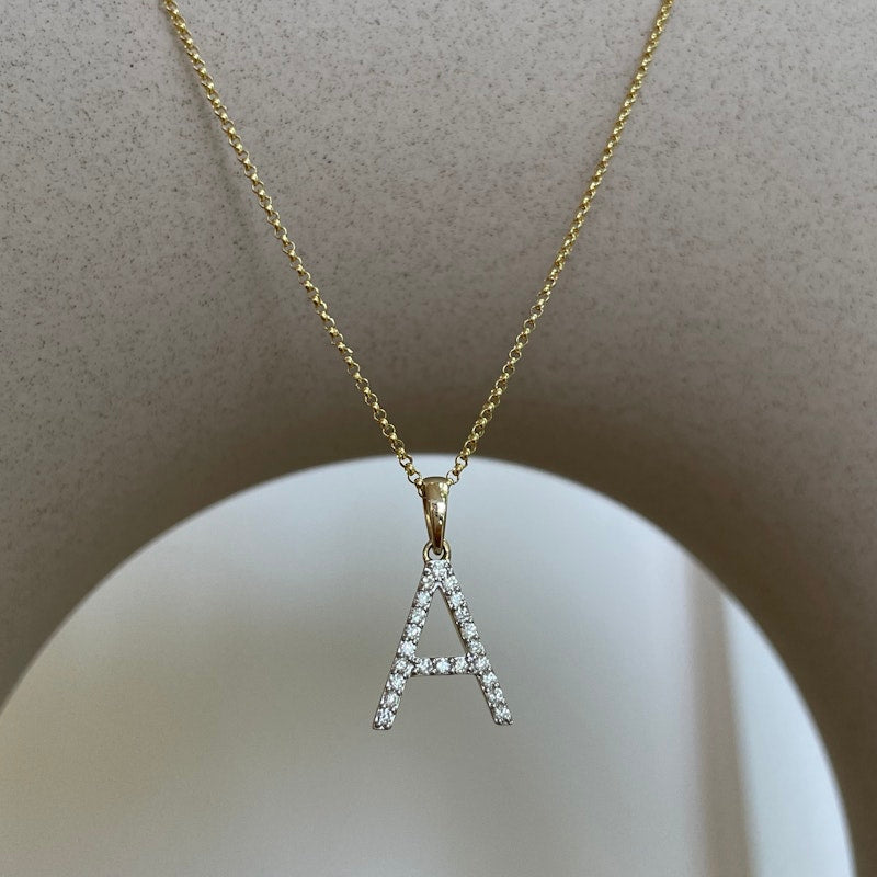 14k Yellow Gold and Diamond "A" Initial Pendant Necklace