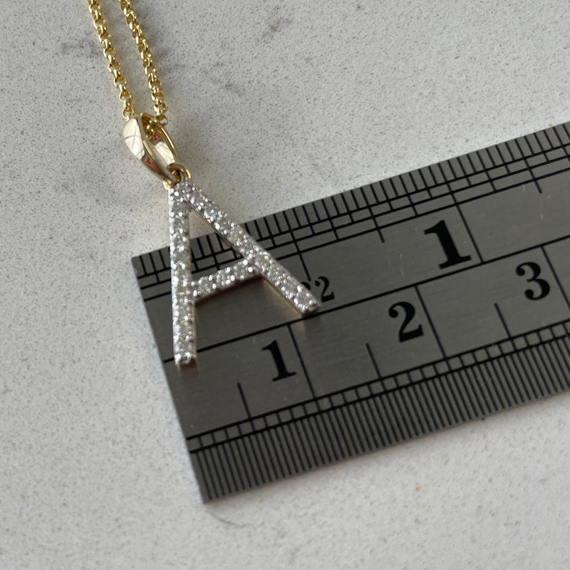 14k Yellow Gold and Diamond "A" Initial Pendant Necklace