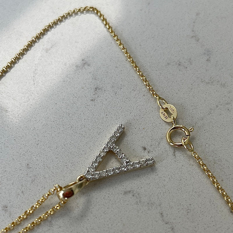 14k Yellow Gold and Diamond "A" Initial Pendant Necklace
