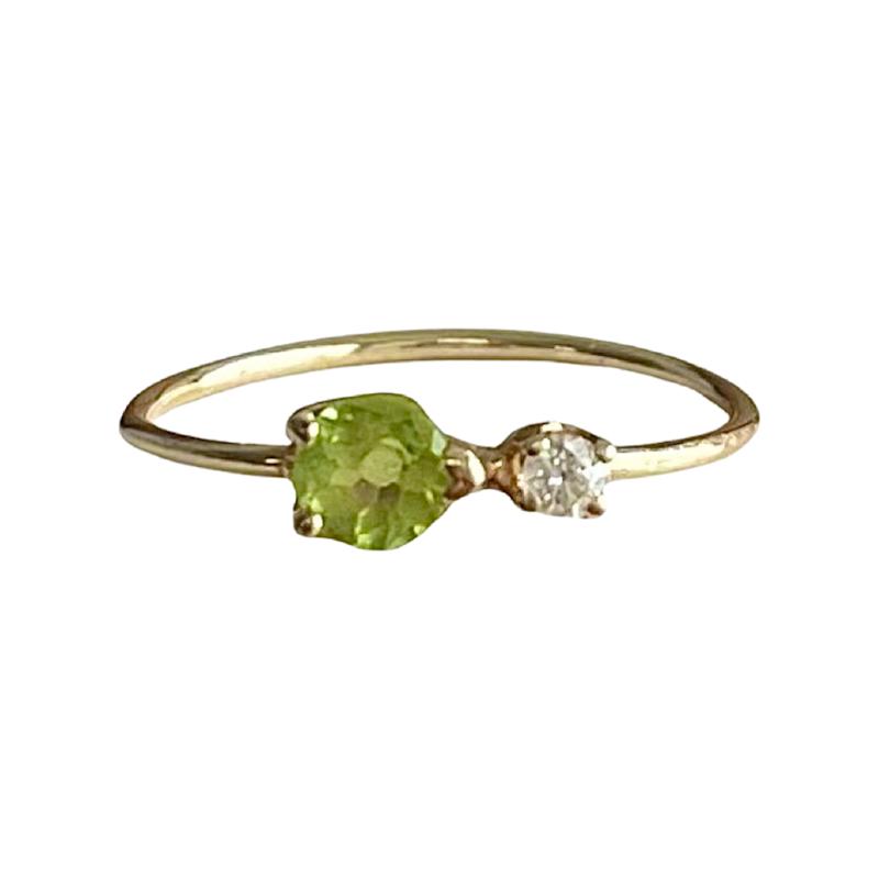 14k Yellow Gold Diamond & Peridot Birthstone Ring