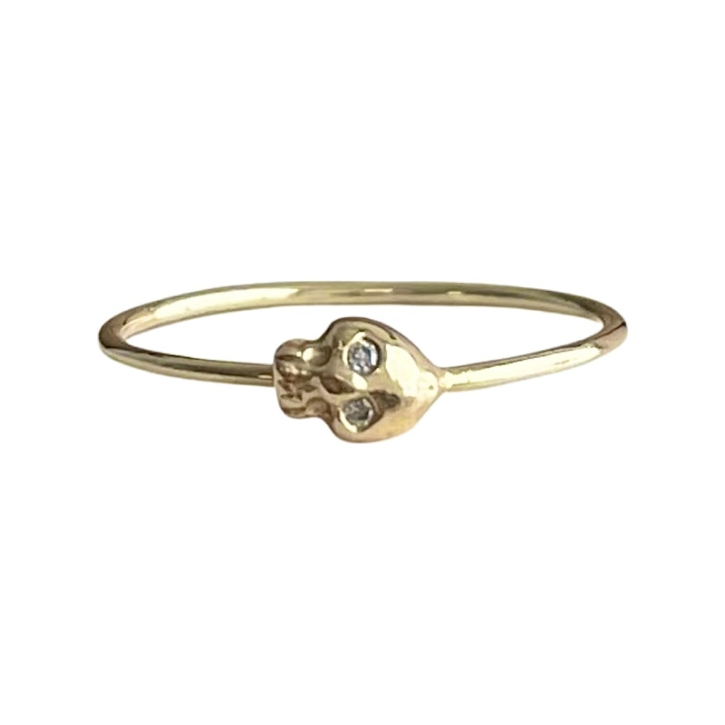 Charlie and Marcelle 14k Yellow Gold and Diamond Skull Ring