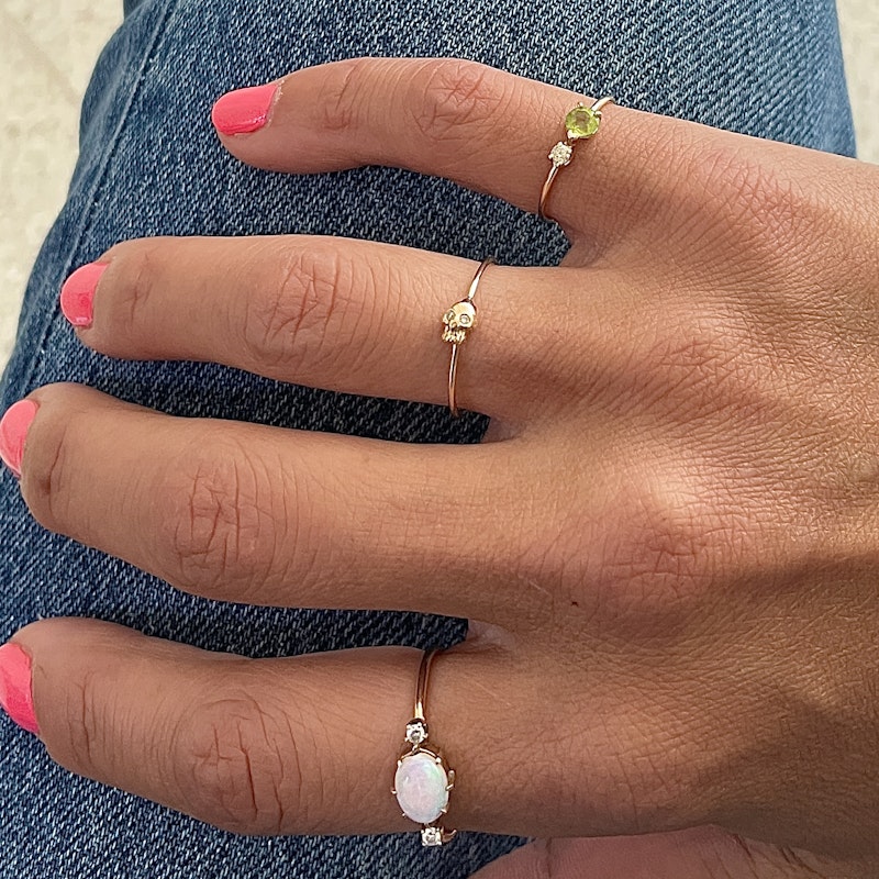 Charlie and Marcelle 14k Yellow Gold and Diamond Skull Ring