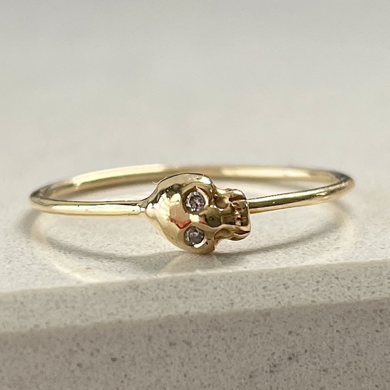 Charlie and Marcelle 14k Yellow Gold and Diamond Skull Ring