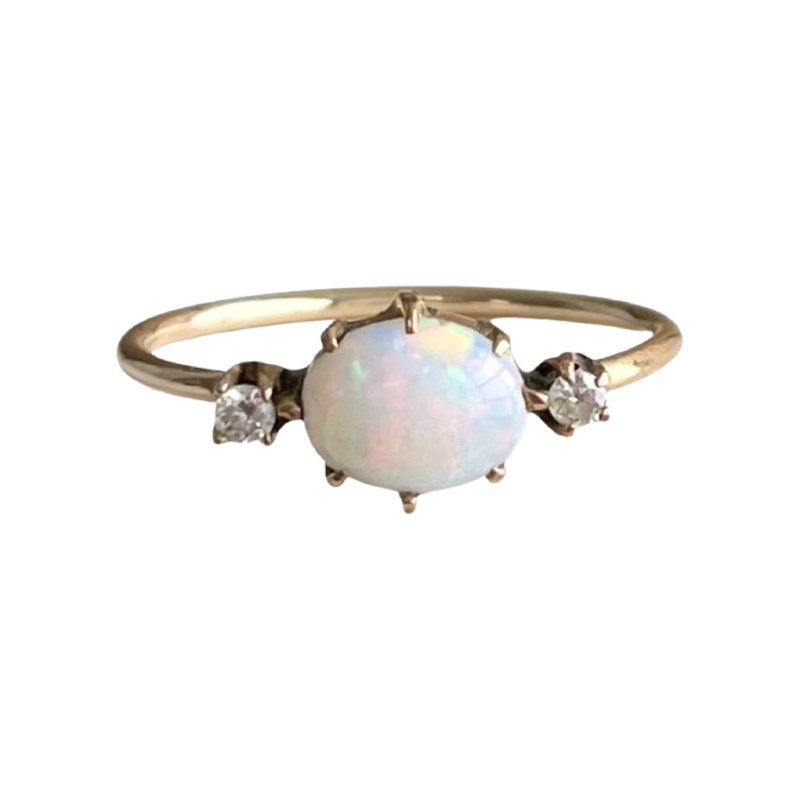 Charlie and Marcelle 14k Yellow Gold Opal and Diamond Ring