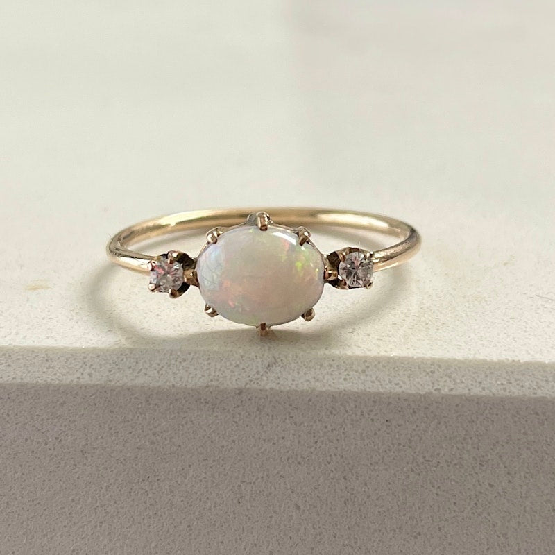 Charlie and Marcelle 14k Yellow Gold Opal and Diamond Ring