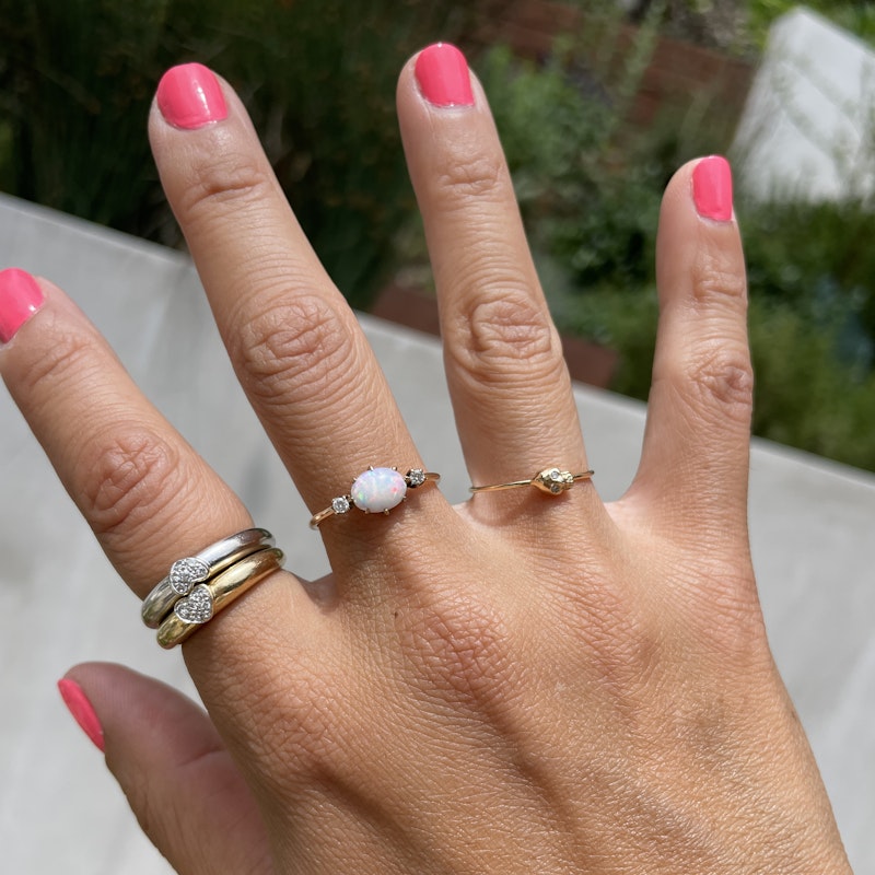 Charlie and Marcelle 14k Yellow Gold Opal and Diamond Ring