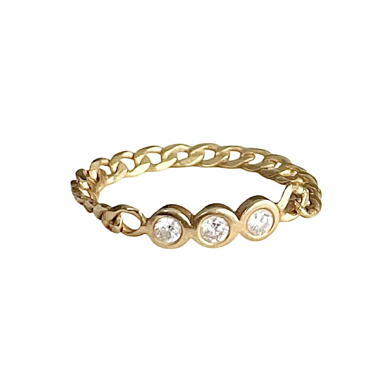 14k Yellow Gold and Bezel Diamond Flexible Cuban Chain Ring
