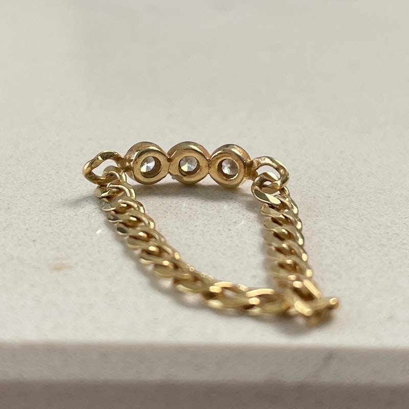 14k Yellow Gold and Bezel Diamond Flexible Cuban Chain Ring