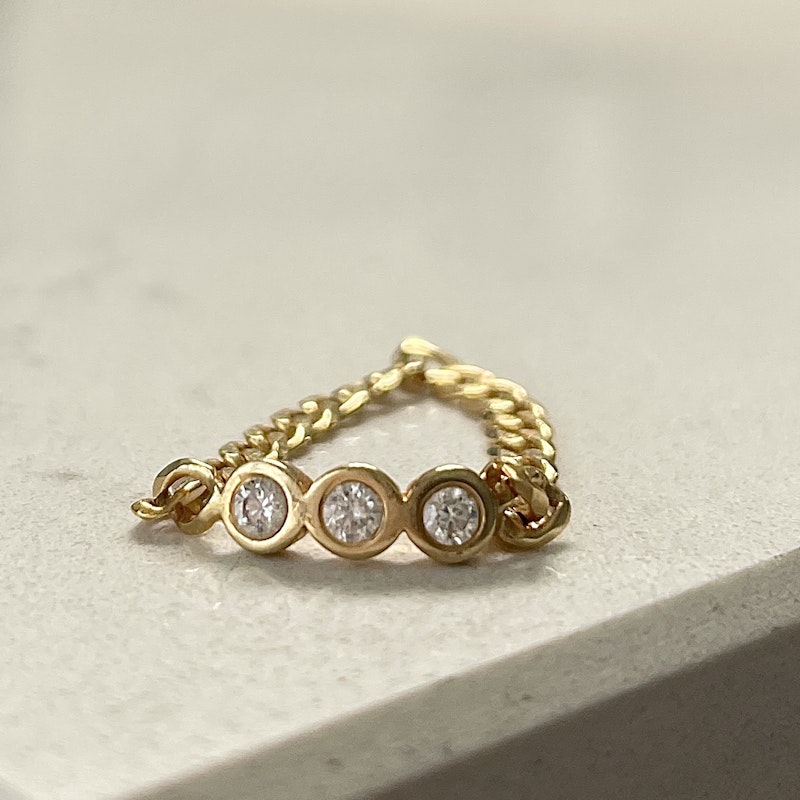 14k Yellow Gold and Bezel Diamond Flexible Cuban Chain Ring