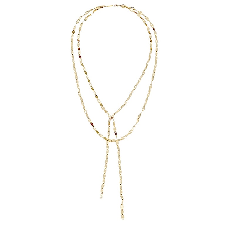 14k Yellow Gold Double Strand Mirror Link Chain Y Lariat Necklace