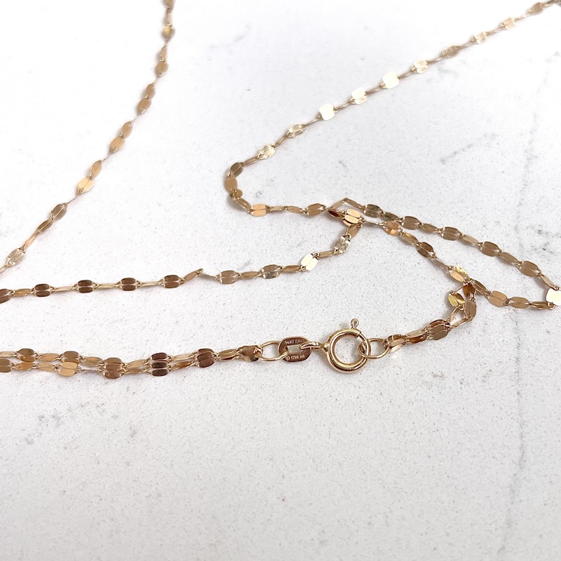 14k Yellow Gold Double Strand Mirror Link Chain Y Lariat Necklace