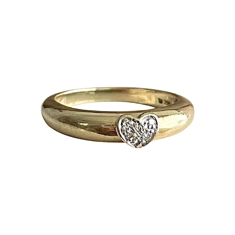 14k Yellow Gold Round Diamond Heart Tube Ring