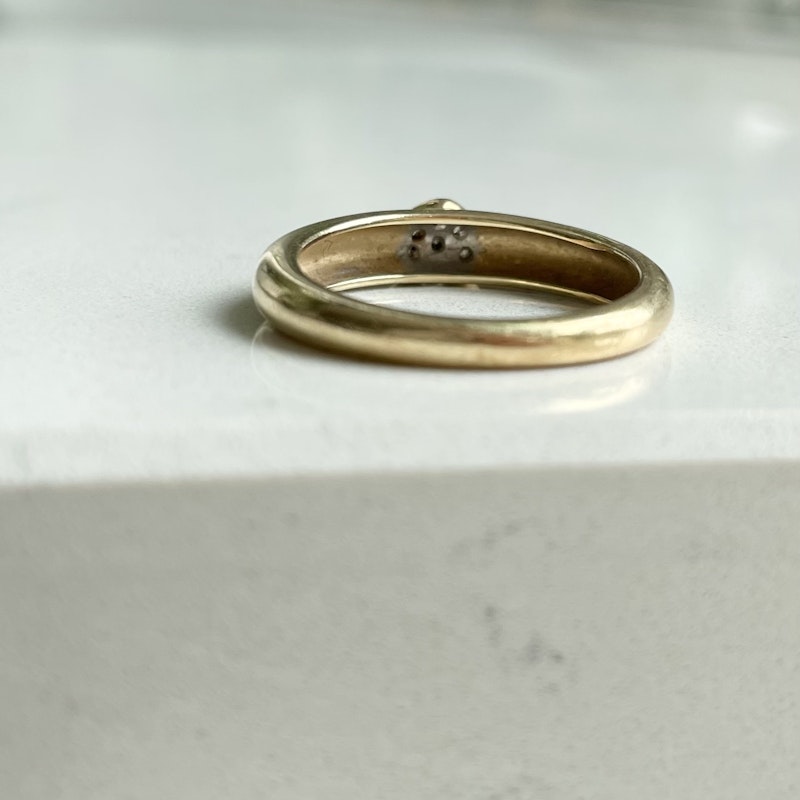 14k Yellow Gold Round Diamond Heart Tube Ring