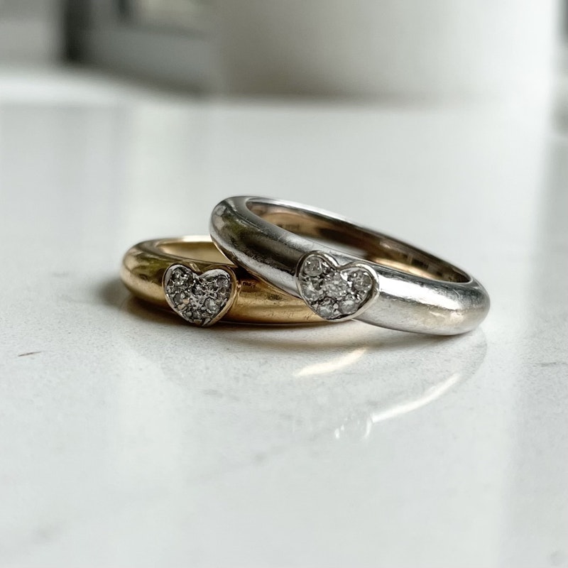 14k Yellow Gold Round Diamond Heart Tube Ring