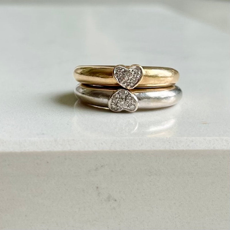 14k White Gold Round Diamond Heart Tube Ring