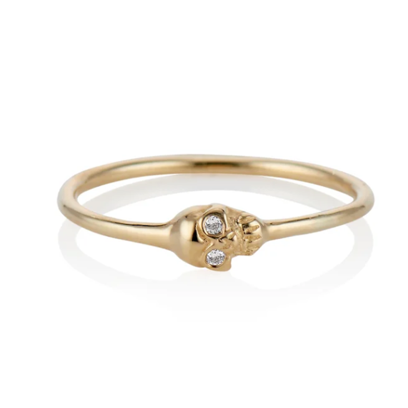 Charlie and Marcelle 14k Yellow Gold and Diamond Skull Ring