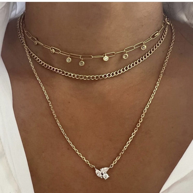 18k Yellow Gold and Diamond Bezel Shaker Paperclip Necklace