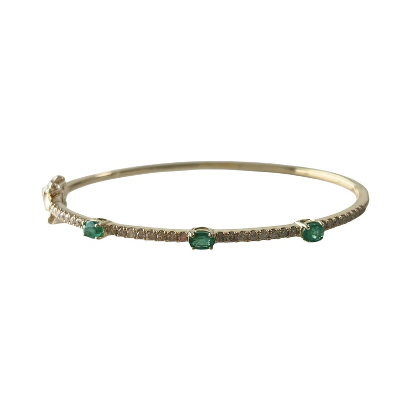 14k Yellow Gold Emerald and Diamond Bangle Bracelet