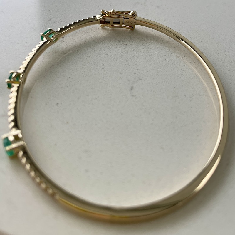 14k Yellow Gold Emerald and Diamond Bangle Bracelet