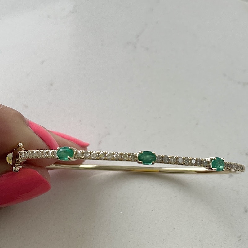 14k Yellow Gold Emerald and Diamond Bangle Bracelet