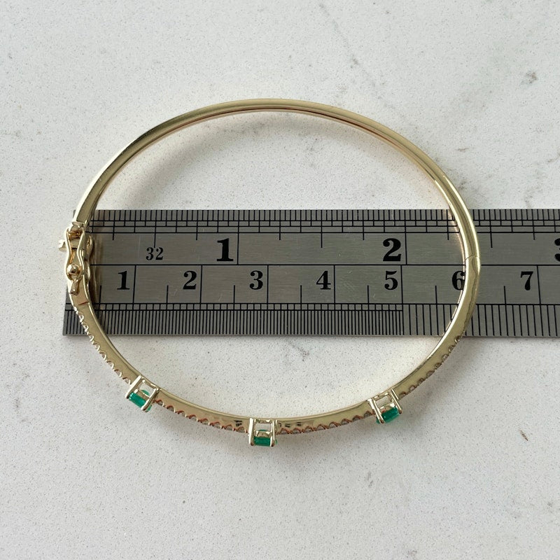 14k Yellow Gold Emerald and Diamond Bangle Bracelet