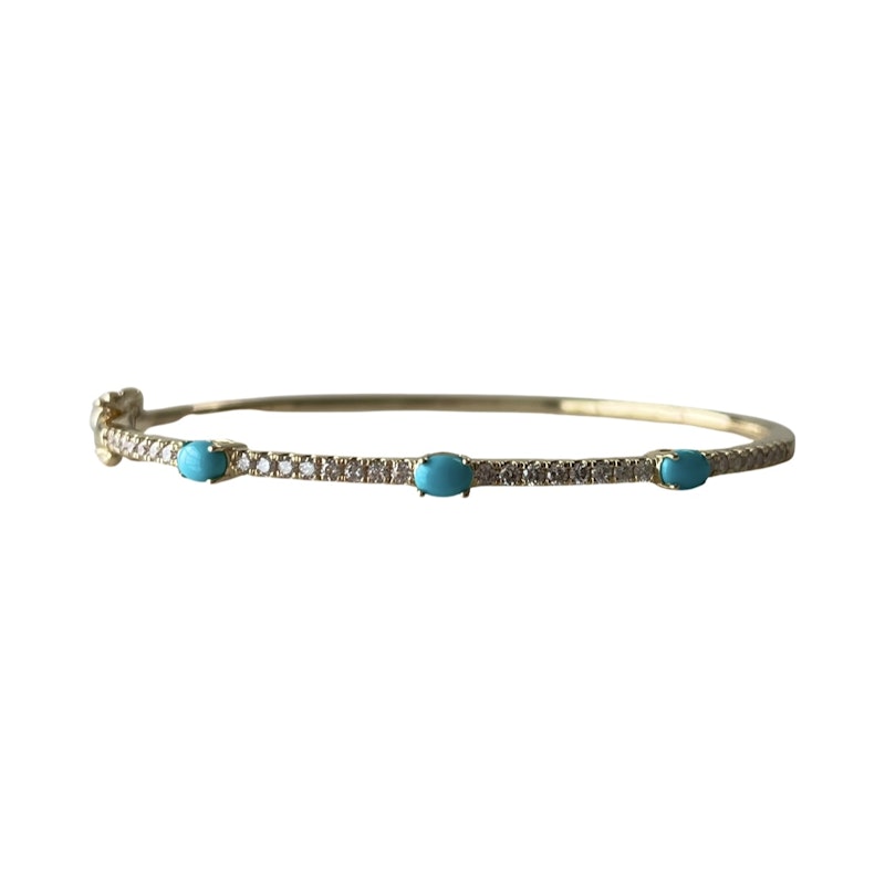 14k Yellow Gold Turquoise and Diamond Bangle Bracelet