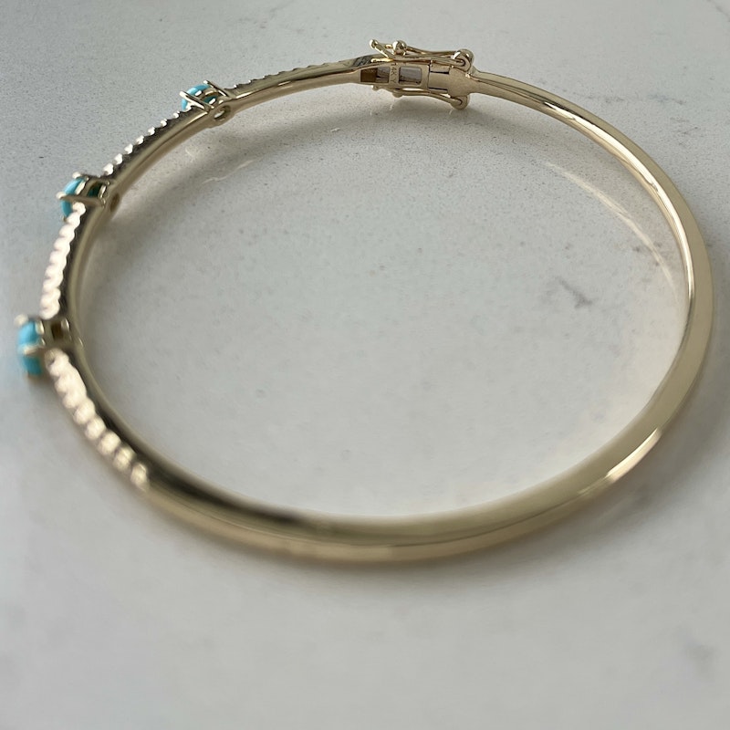 14k Yellow Gold Turquoise and Diamond Bangle Bracelet
