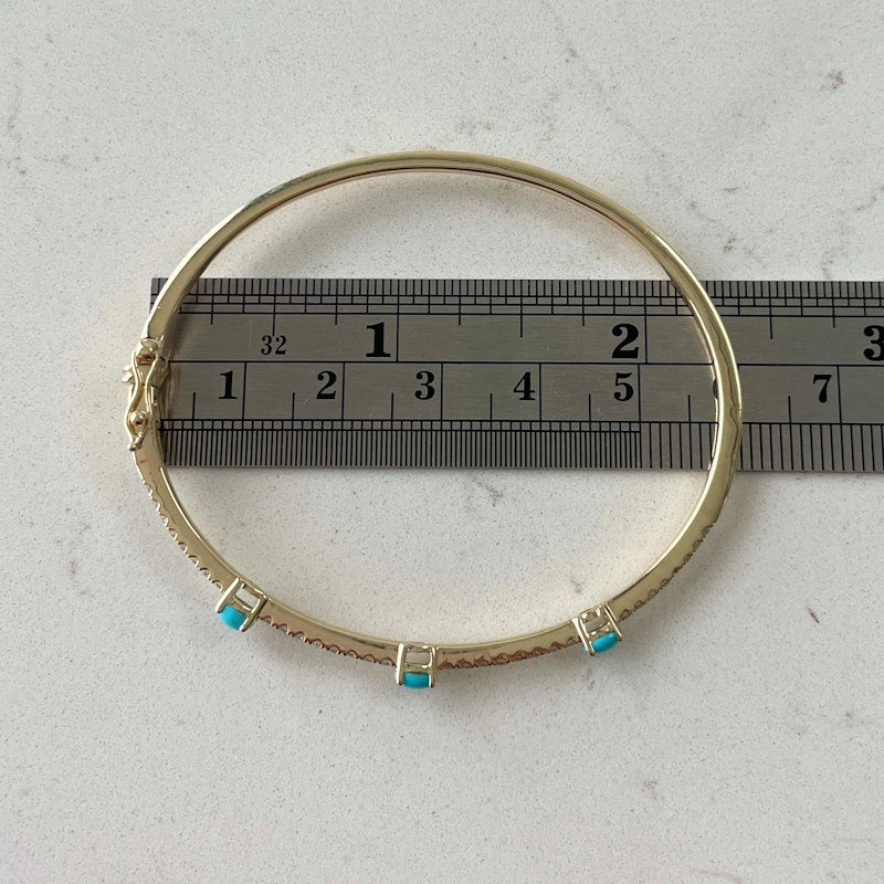 14k Yellow Gold Turquoise and Diamond Bangle Bracelet