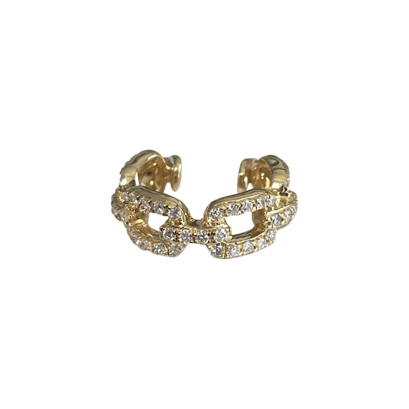 18k Yellow Gold and Diamond Link Chain Ear Cuff