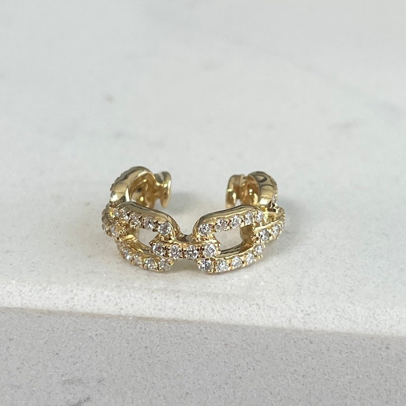 18k Yellow Gold and Diamond Link Chain Ear Cuff