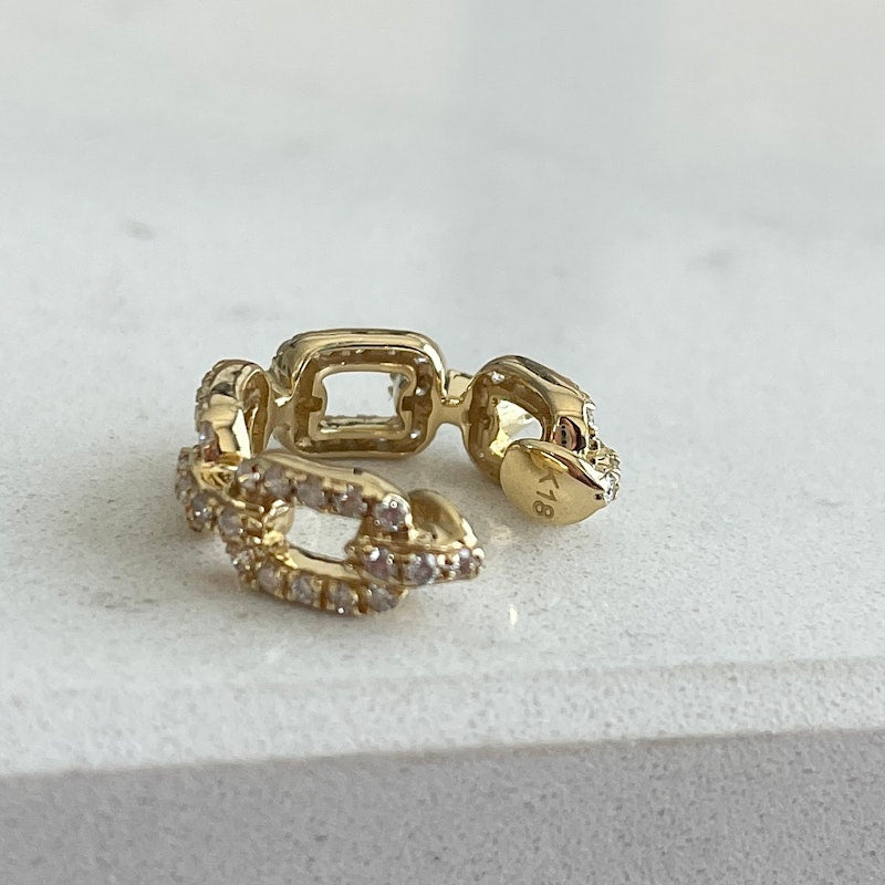 18k Yellow Gold and Diamond Link Chain Ear Cuff